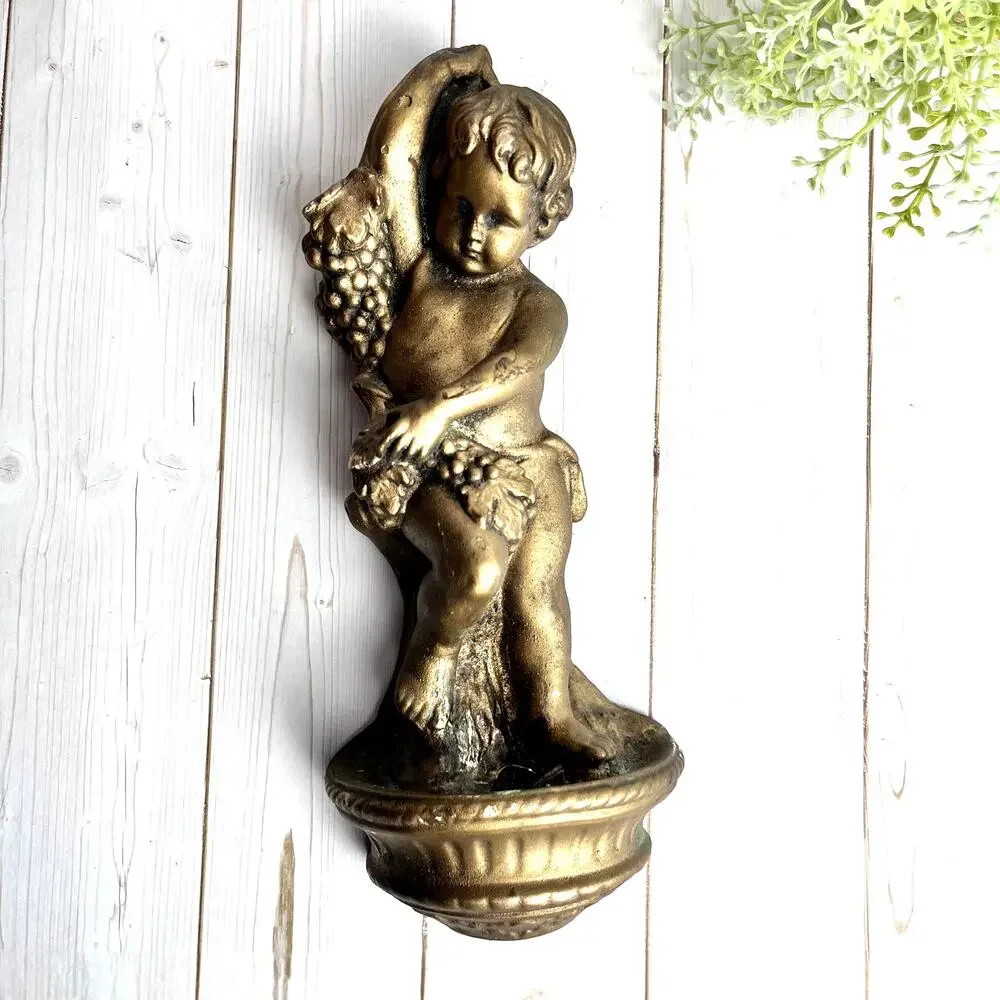 Vintage Gold Cherub Angel Plaster Wall Decor Rustic Antique Finish 9